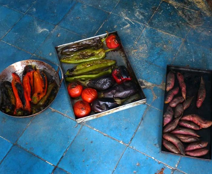 Fire-roasted vegetables.
                          