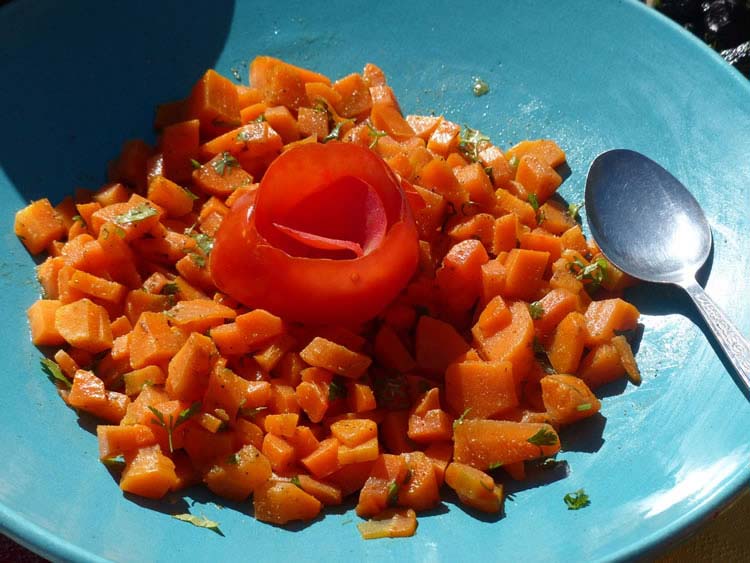 Beautiful vegetable dish on a colorful plate.