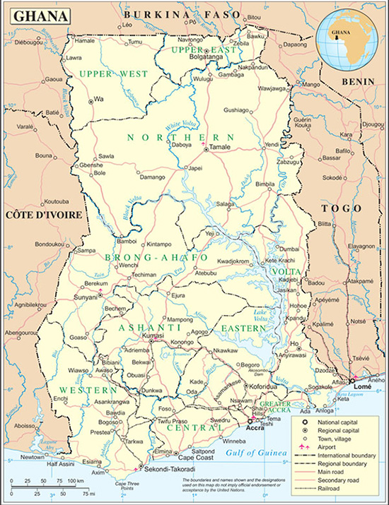 UN Map of Ghana, West Africa