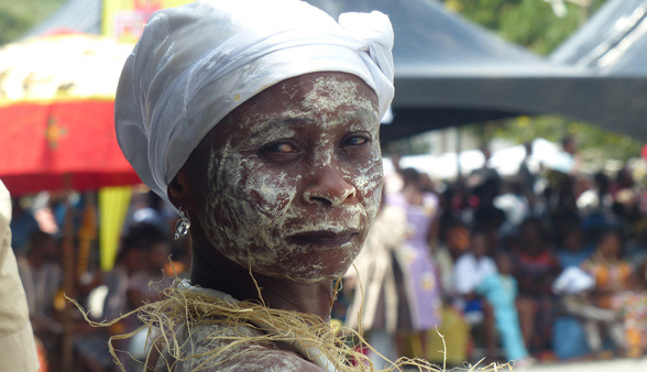 Young girl dressed for the October Millet Festival.