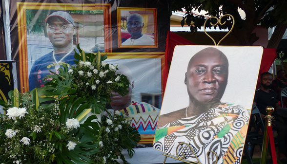 Remembering the deceased with photos.