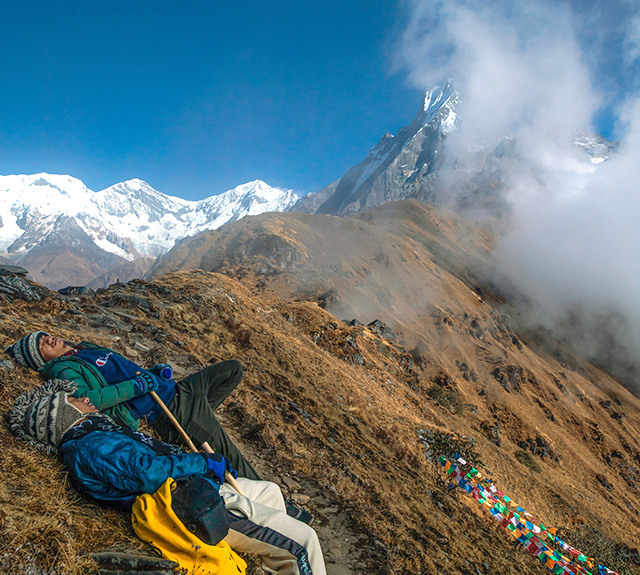 Men Sleeping on Mountainside
                        