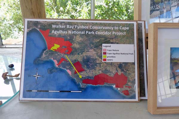 Welcome sign to Walker Bay Fynbos Conservancy to Cape Agulhas National Park.