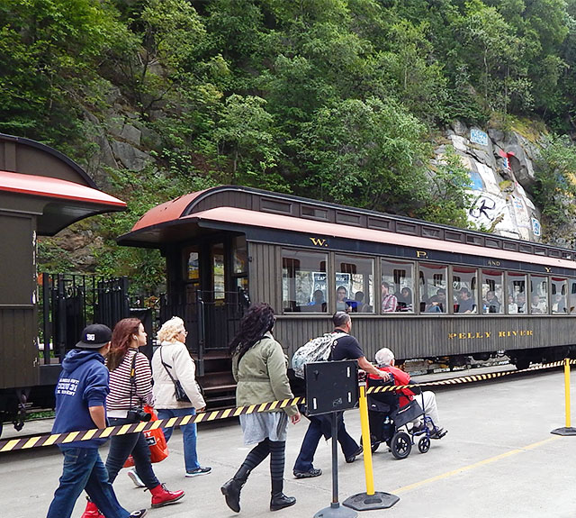 Boarding the Klondike Railroad, Skagway, AK