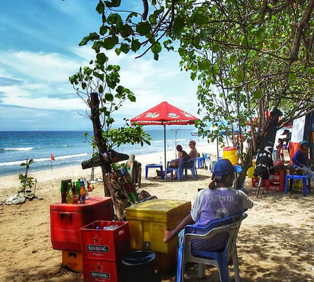 Relaxing on a beach in Bali.