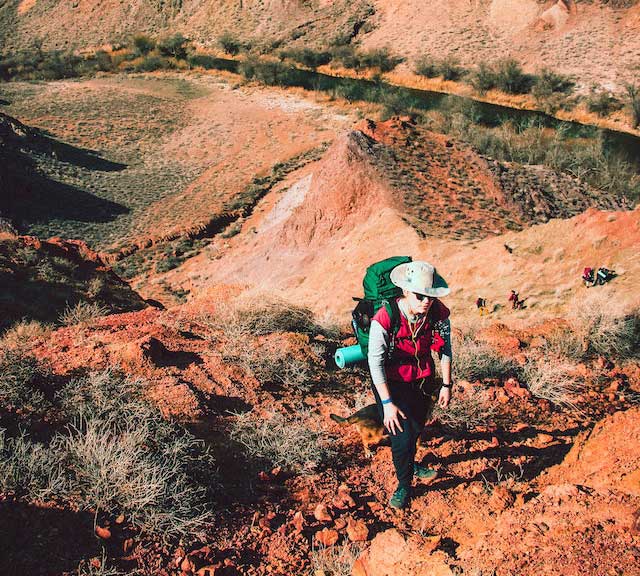 Man walking in wilderness
                      