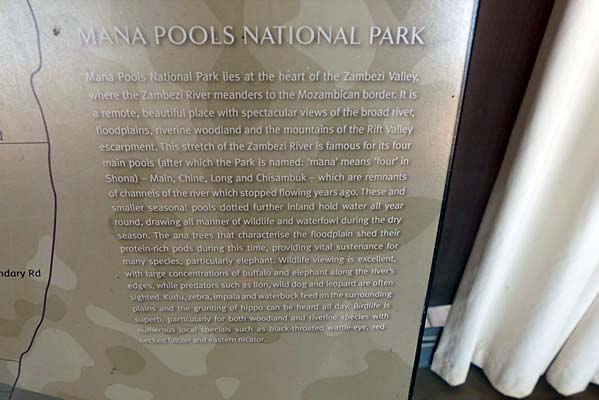 Close-up of map for Mana Pools National Park.