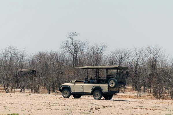 An empty, open air Jeep while on Safari .