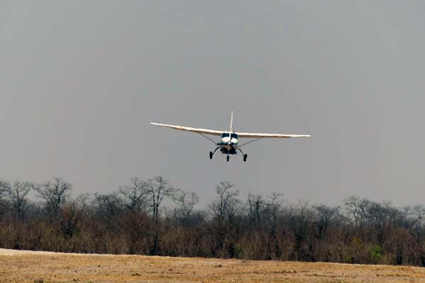 Wilderness Air plane landing at Savuti Camp.