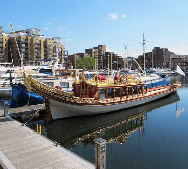 Gloriana, the royal barge.
                        St. Katherine's Dock.