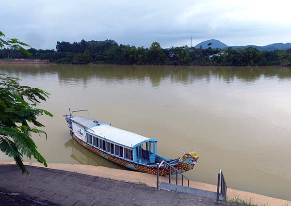 A small boat moored on the Perfume River, Hue.